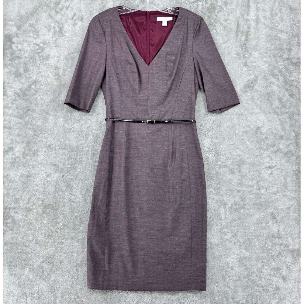 BOSS‎ Dress Womens 2 Davet Sheath Belted Virgin Wool Office Career Quiet Luxury